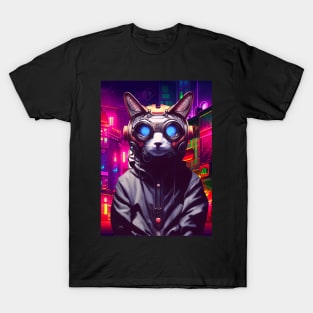 Techno Cat In Japan Neon City T-Shirt